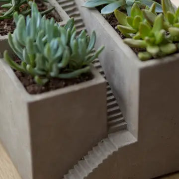 Cement Architectural Cube Planter III – Brutalist Staircase Succulent Pot