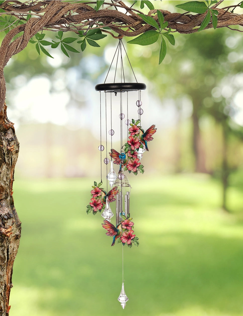 27" Serenity Hummingbird Wind Chime with Crystal Prism Danglers