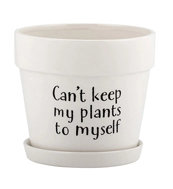 White Planters with Witty Sayings and Saucer Item
