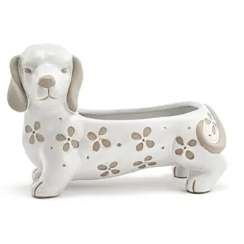 Wiener Dog Ceramic Planter – Floral Dachshund Plant Pot