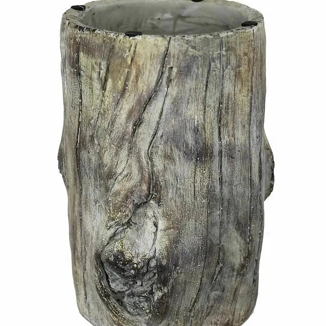 Distressed Cement Log Display Riser – Faux Wood Grain Plant Stand