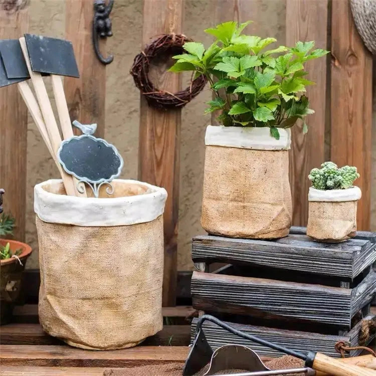 Cement Bag Planter with Mock Fold – Concrete Trompe L’oeil Succulent Pot