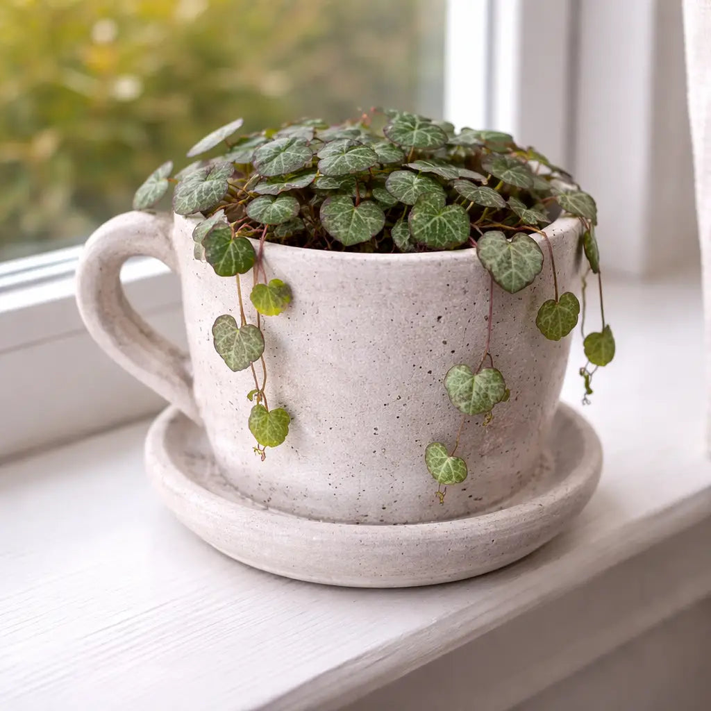 Large Cement Teacup Planter with Saucer – Cottagecore Succulent & Flower Pot