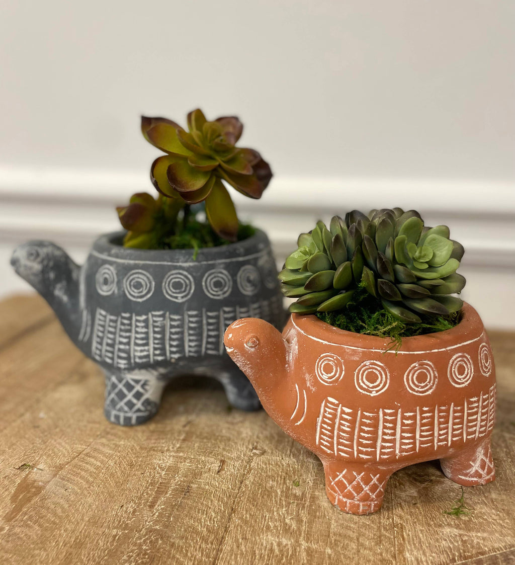 CEMENT RED TURTLE PLANTER-Large